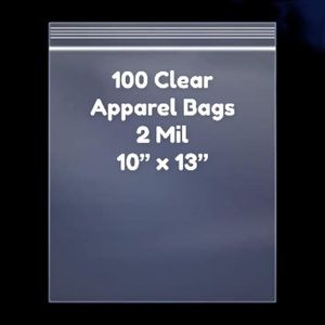 100 (10x13) Clear Apparel Bags Zip-Top Reusable 2 Mil Strong, Order Now!